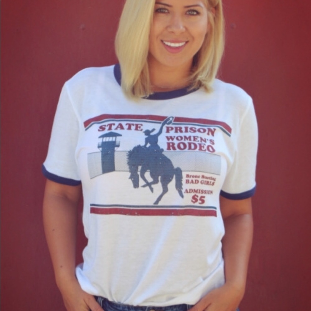 Women’s State Prison Rodeo T-Shirt Western Cowgirl - Picture 2 of 3